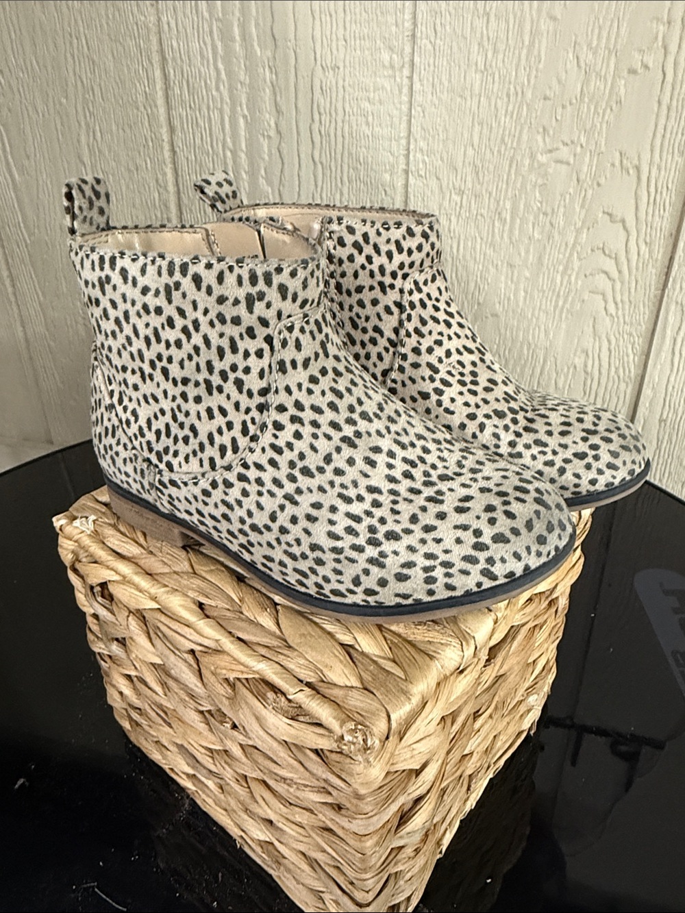 Cat & Jack Cream and Black Spot Print Ankle Boots